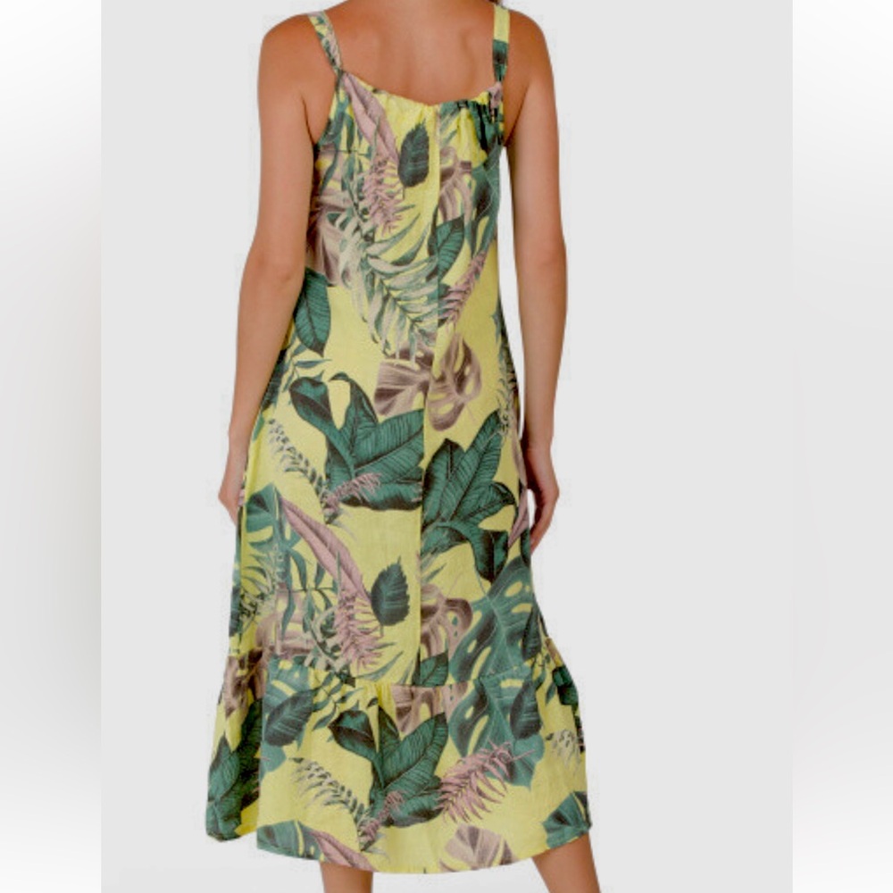 Tropical Print Sleeveless Maxi linen dress made in ITALY